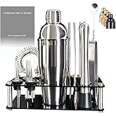 Bartender Kit, 13 Piece Cocktail Shaker Set Stainless Steel Bar Tools with Black Stand, 25 oz Shaker, Jigger, Spoon, Pourers, Muddler, Strainer, Tongs, Recipes
