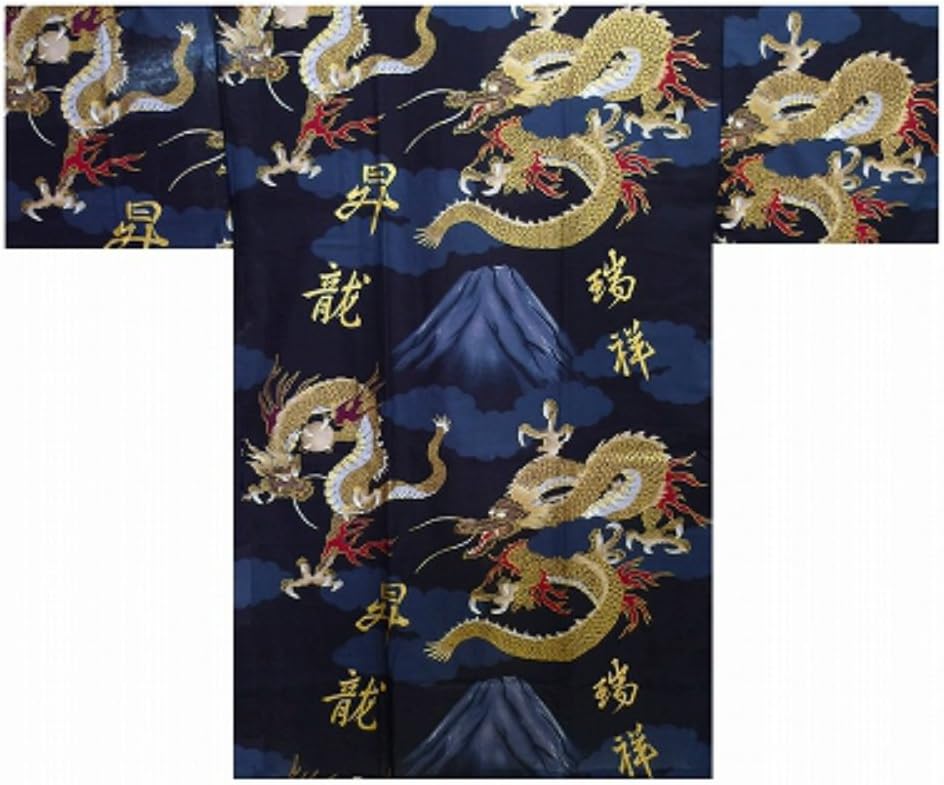 Shinobiya Traditional Japanese Men's Yukata Kimono - Dragon and Mount Fuji (Black)