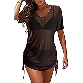 Pinup Fashion Mesh Cover Ups Swimwear Women -Sheer Swimsuit Cover Up See Through Bathing Suit Dress