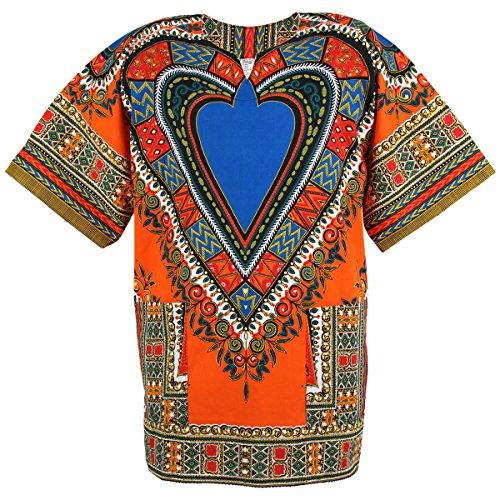 Heart African Dashiki Cotton Mexican Poncho Hippie Tribal Boho Shirt Orange ad17o