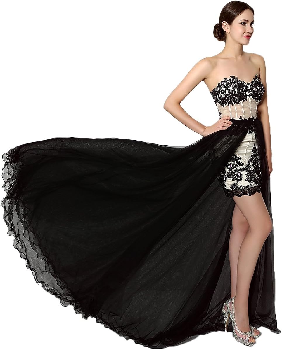 MLdress Women Detachable Train Prom Dress with Appliques