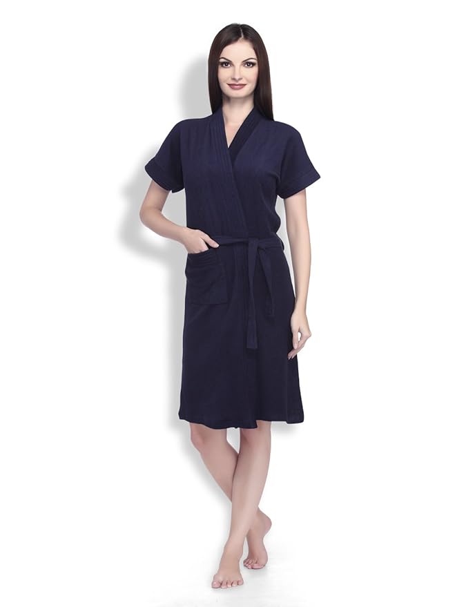 Buy Sanddune Women's Terry Cotton Short Sleeve Knee Length Bathrobe