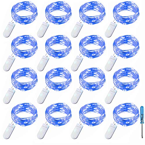 LXS 16 PCS Battery Mini Lights,Super Bright with 30 Micro LEDs On Soft and Flexible Silver Wire Waterproof Mini String Lights for DIY Party Wedding Centerpiece or Christmas Table Dec(Blue)
