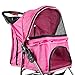 Flexzion Pet Stroller (Pink) Dog Cat Small Animals Carrier Cage 4 Wheels Folding Flexible Easy to Carry for Jogger Jogging Walking Travel Up to 30 Pounds with Sun Shade Cup Holder Mesh Window