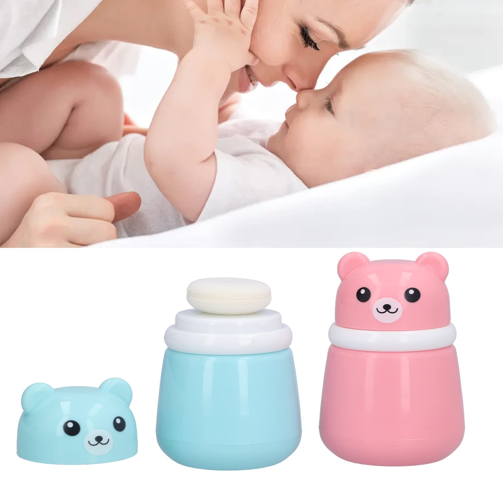 Body Powder Container, 2pcs 3.94x2.76in Cartoon Bear Powder Puff Case with Sponge Powder Puff Head, for Talcum Powder, Powder, Body Talcum Powder, Corn Starch(Bear Puff Empty Box)