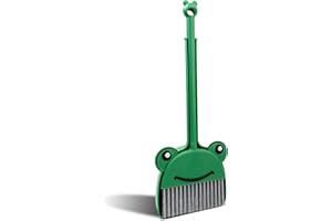 ESDALLINA Children's Small Broom Dustpan Set, Mini Cleaning Set-Green Frog