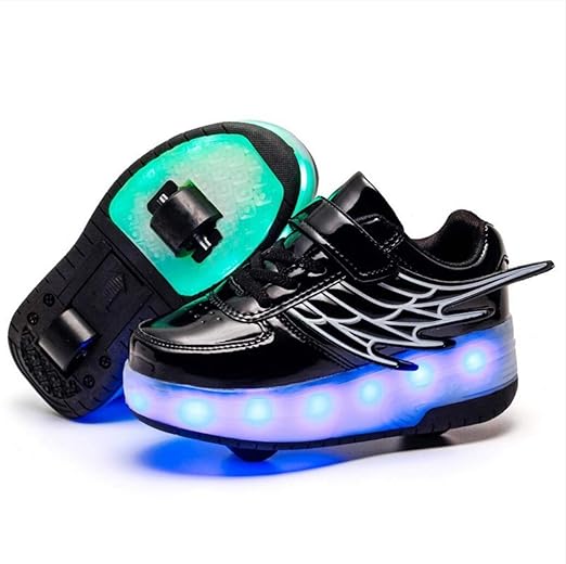 Magic Shoes Unisex Kinder Mode LED Schuhe mit Rollen Drucktaste Einstellbare Skateboardschuhe Outdoor Gymnastik Turnschuhe