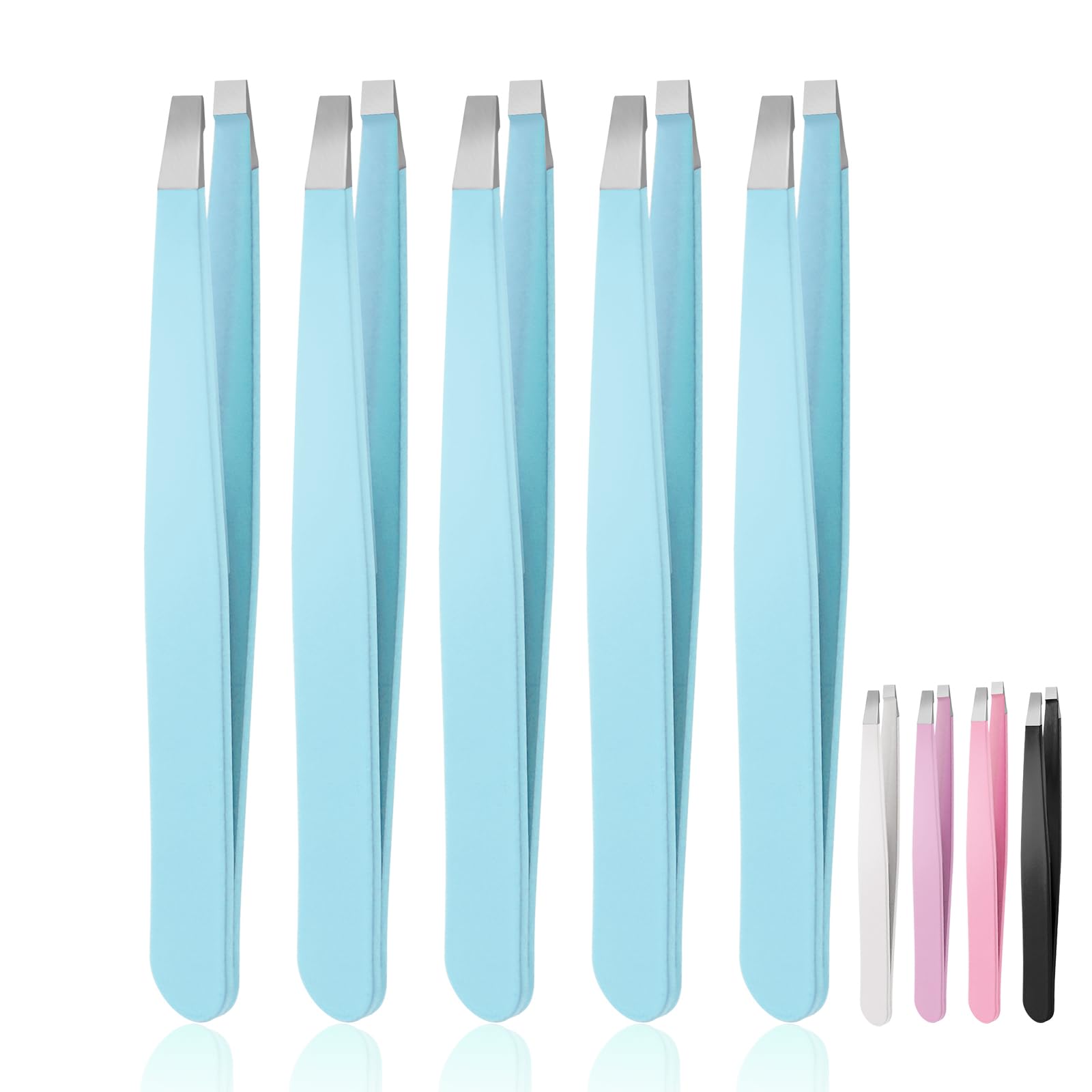 Tanstic 12Pcs Eyebrow Tweezers Set, Stainless Steel Slant Tweezer Precision Splinter Tweezers Hair Removal Tweezers for Men and Women Facial Hair Ingrown Removal (Blue)