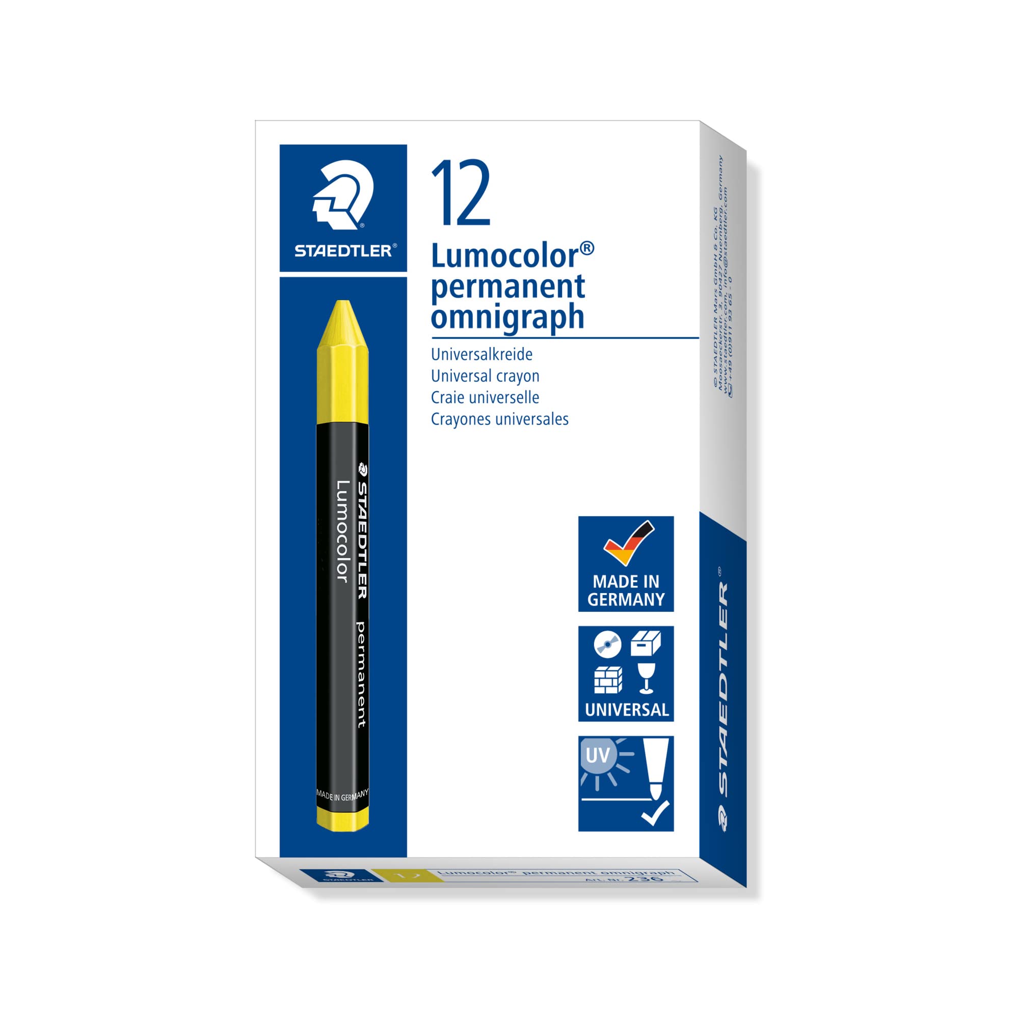 STAEDTLER 236-1 Lumocolor Omnigraph Universal Permanent Marking Crayon - Yellow (Pack of 12) — image 1