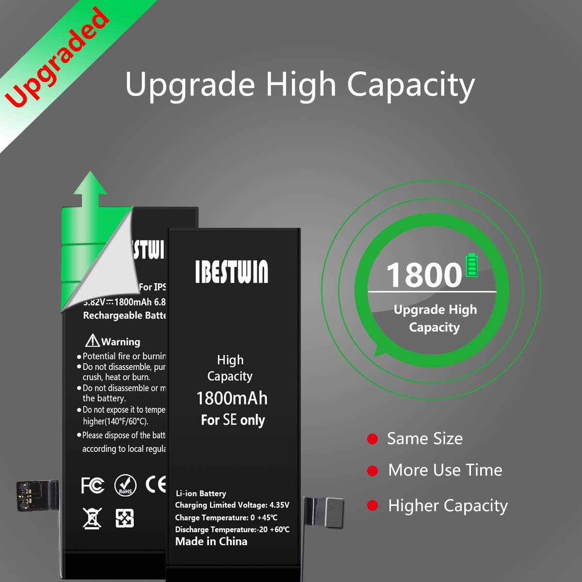 Ibestwin 1800mah High Capacity Battery Replacement Kit For Iphone Se A1723 A1662 And 1724 With Full