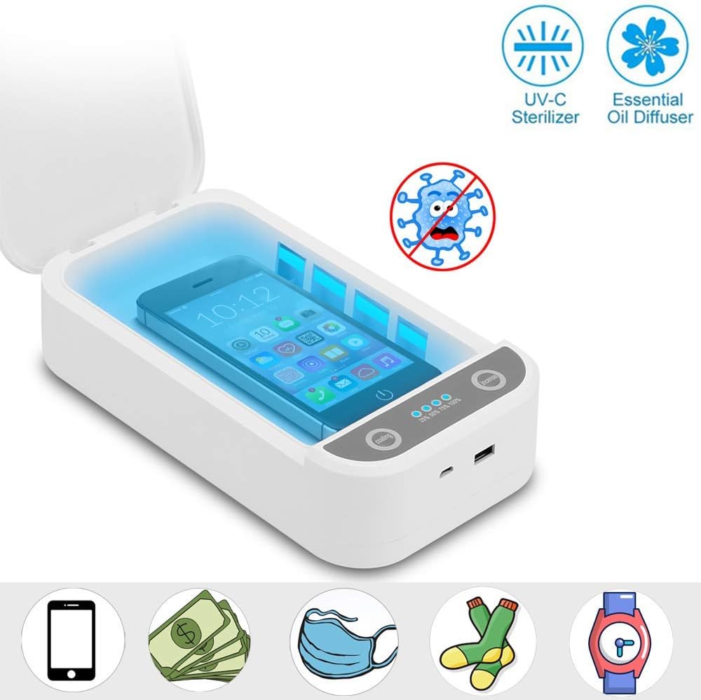 UV Cell Phone Sanitizer, WALOTAR Portable Smart Phone Sterilizer, Aromatherapy Function Disinfector, Phone Cleaner with USB Charging for iOS Android Mobile Phone Toothbrush Pacifier