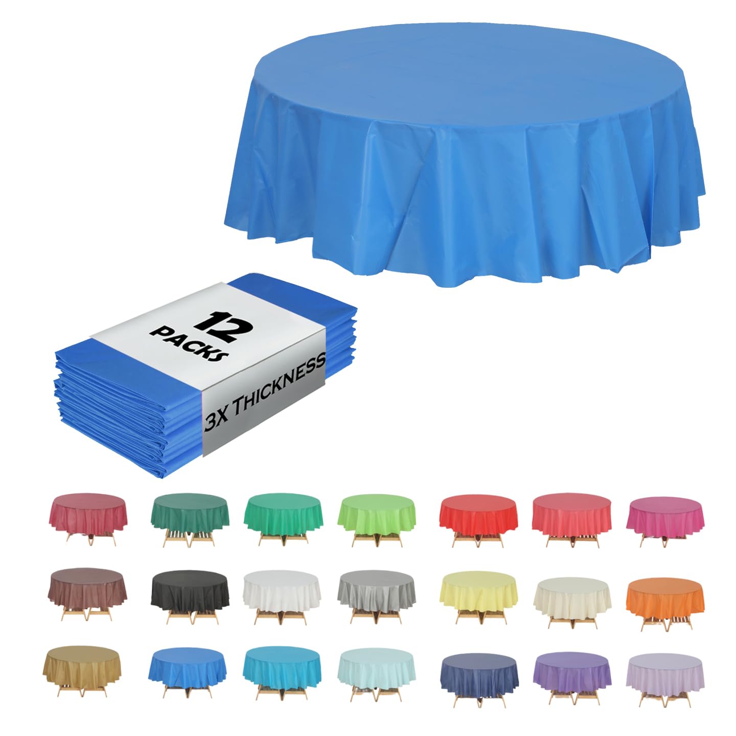 Heavy Duty Plastic Table Covers Tablecloth (Reusable) (Round 84, Royal Blue) by Ever Shine