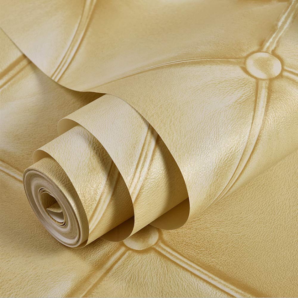 QIHANG Modern Simple Style 3D Imitation Soft Imitation Leather Pattern Diamond Bedroom Tv Hotel Background Wallpaper 1.73' w X 32.8' L= 57 Square.feet (Ware Yellow)