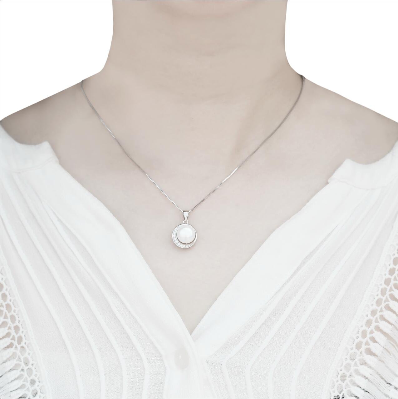 J.Vénus Collana Argento sterling 925 Zircon con un grande perla Buon regalo per amore