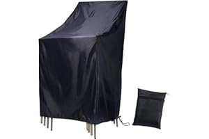 Pektiftn Stackable Patio Chair Covers, Outdoor Chair Covers Waterproof, Lawn Patio Furniture Covers, Fit for 4-6 Stackable Dining chairs Garden Chairs (Black, 25"L x 25"W x 47”H)
