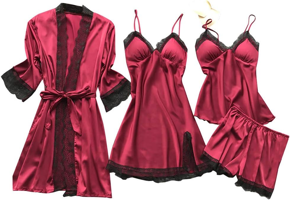 Bolayu Sexy Women Satin Sleepwear Women Ladies Nightwear Nightdress Sexy Lingerie with Chest Pads Night Dress