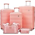 imiomo Hard Shell Luggage Sets 5 Piece for Women, Lightweight Hardside Rolling Suitcase Set with Spinner Wheels and TSA Lock, Pink