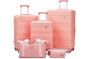 imiomo 3 Piece Luggage Sets,Suitcase with Spinner Wheels,Luggage Set Clearance for Women, Lightweight Rolling Hardside Travel Luggage with TSA Lock (Pink, 5PCS)