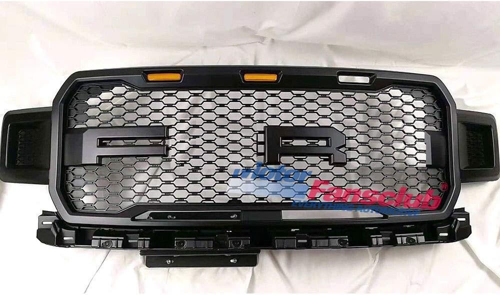 MOTORFANSCLUB LED Grille Grill Front Bumper for F150 Ranger 2018 2019 Honeycomb Grill with 3-LED Light, Black
