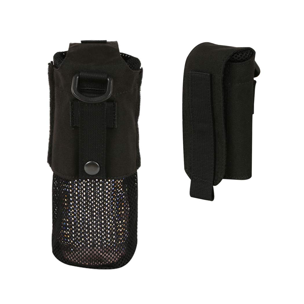 AOUTACC Molle Water Bottle Pouch,FoldableTactical Military Drawstring Open Top Water Bottle Holder Mesh Water Bottle Bag Carrier Attachment (BK)