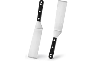 Leonyo 2Pcs Long Narrow Metal Spatula Set, Stainless Steel Turner Flipper for Flat Top Cast Iron BBQ Grilling Hibachi Cooking Baking, Dishwasher Safe