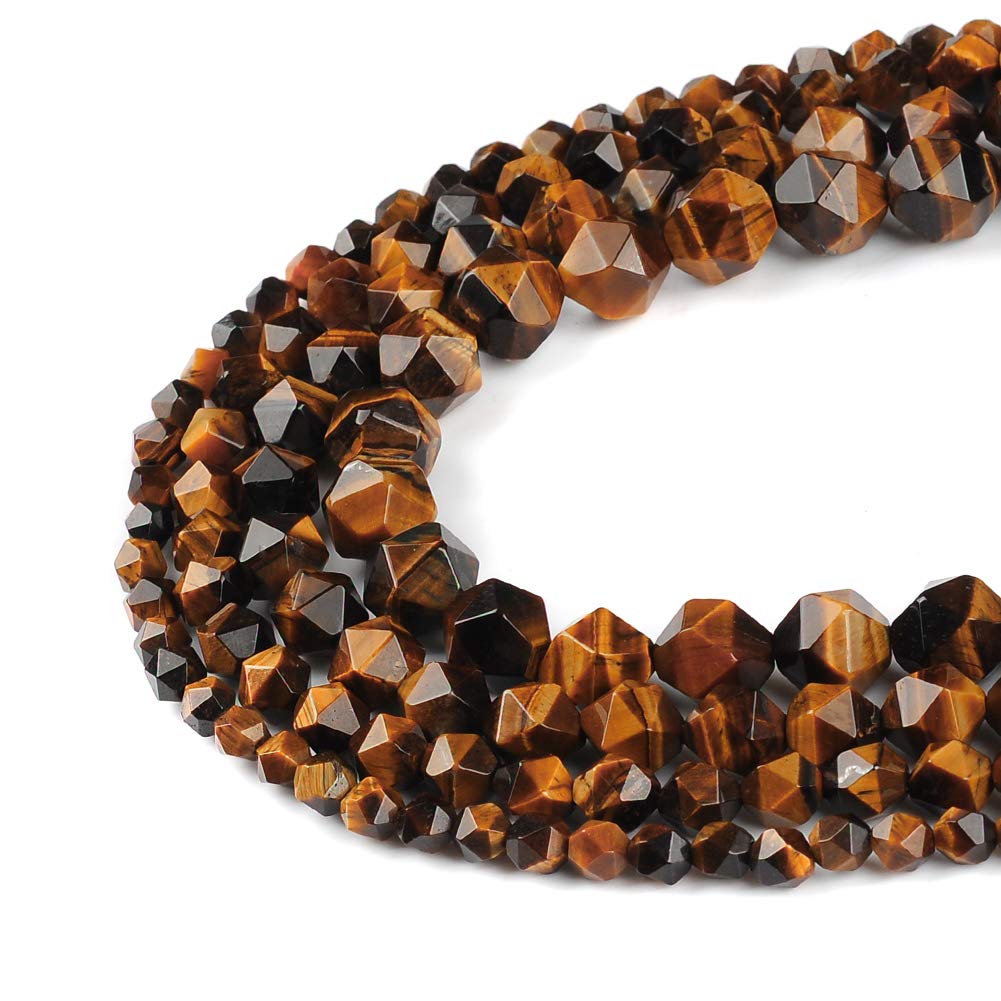 Ruilong AA+ Grade Faceted Natural Stone DIY Precious Gemstone Loose Strand Beads for Jewelry Making (Tiger Eye, 8MM)