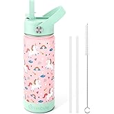 Fimibuke Kids Insulated Water Bottle, 18oz BPA FREE 18/8 Stainless Steel Kids Cup with Straw Travel Tumbler Double Wall Vacuum Leak Proof Toddler Water Bottle for School Boys Girls(1 Pack, Unicorn)