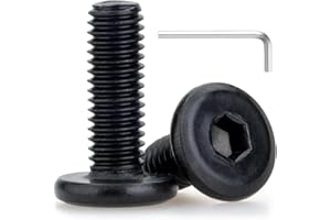 HIRTUOTTER M5 x 15mm 10 Pcs Flat Round Head Hex Socket Cap Screws, 304 Stainless Steel Bolts, Fully Threaded, Black Oxide Finish with hex Wrench, Furniture, DIY, 3D Printing