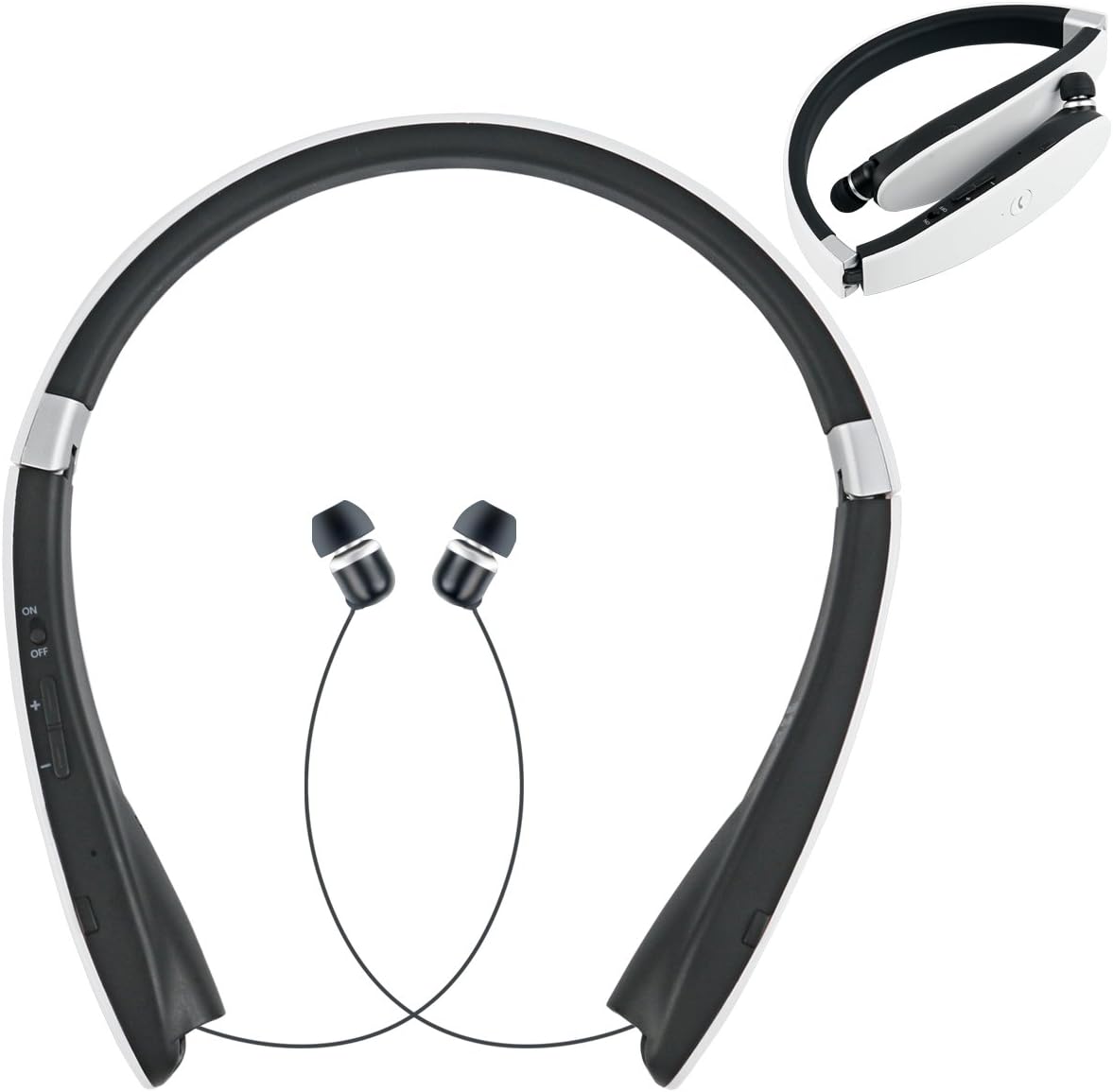 Bluetooth Headphones VICTA Bluetooth Headsets Wireless Stereo Headphones Neckband with Retractable Earbuds for iPhone/Samsung/Sony/iPad and other Bluetooth Device (991 WHITE)