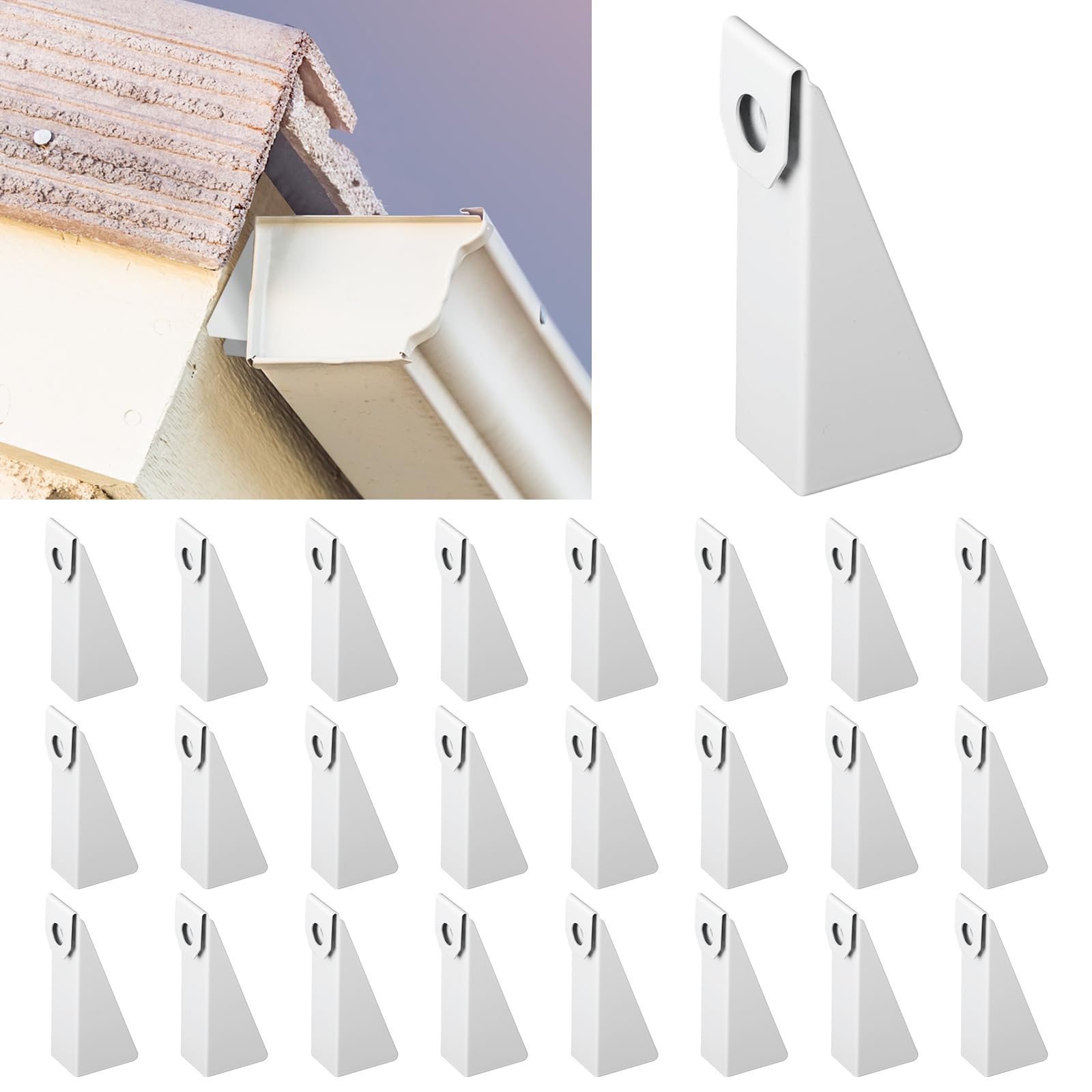 Photo 1 of MorningRo 25pcs Aluminum Gutter Wedges for 5-inch K-Style Gutters, Levels Rain Gutters on Angled Fascia for Proper Installation and Drainage for Roof Pitch (1/2 or 28° Slope,White)