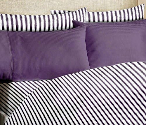 Egyptian Comfort Bamboo Blend Pin Stripe Wrinkle Free 6-Piece Bed Sheet Set, Lavender, Queen.Include Gel Eye Mask $13.99 value.