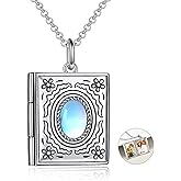 Photo Locket Necklace 925 Sterling Silver Book Necklace that Holds Pictures Birthday Gifts for Women Mom