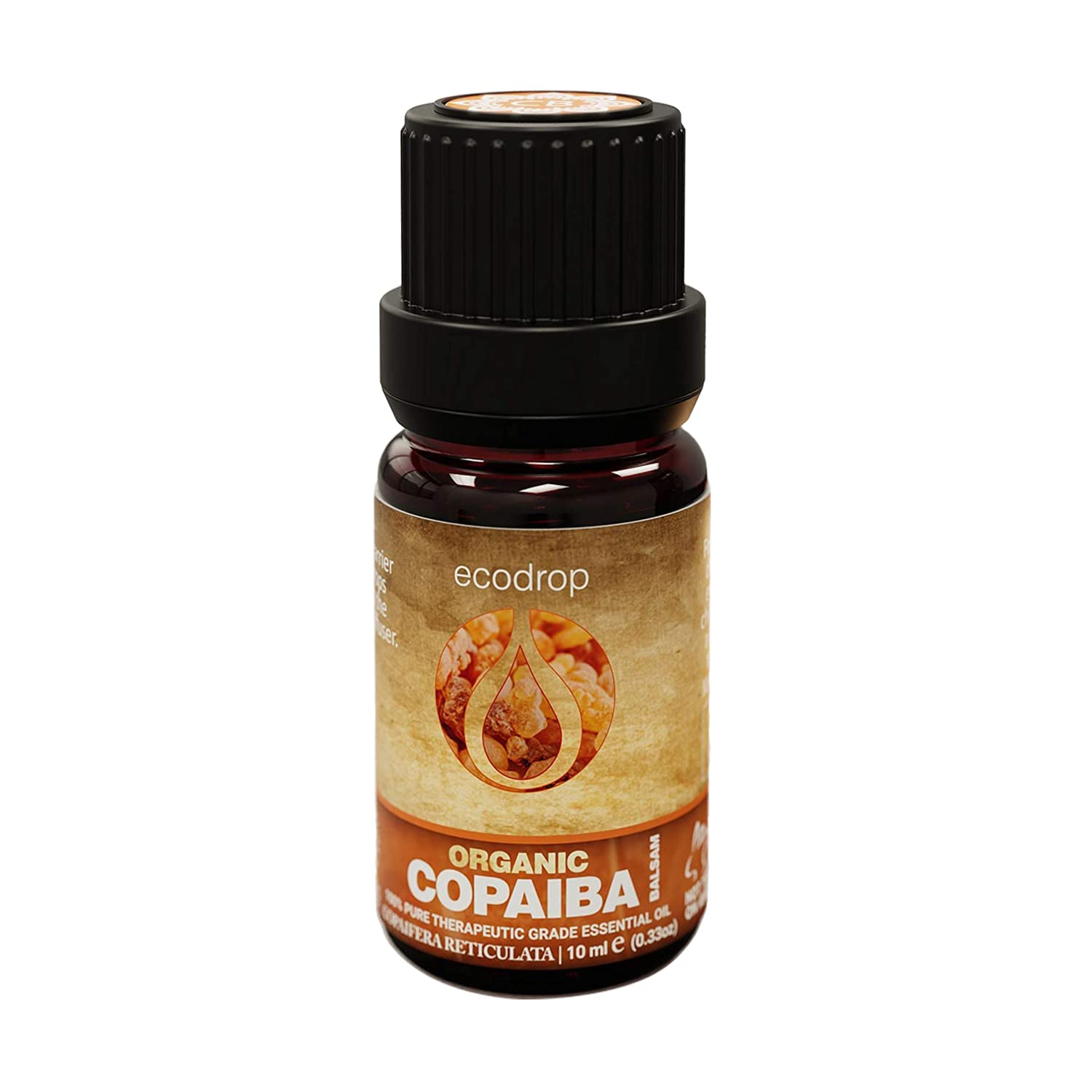 EcoDrop Copaiba Essential Oil, Cosmos Certified Organic, 100% Pure, Perfect for Aromatherapy, Massage, Diffuser, 10ml