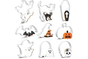 Halloween Cookie Cutters Set,9 Piece Stainless Steel Metal Halloween Cookie Cutters Shapes - Pumpkin, Ghosts, Bat, Black Cat,
