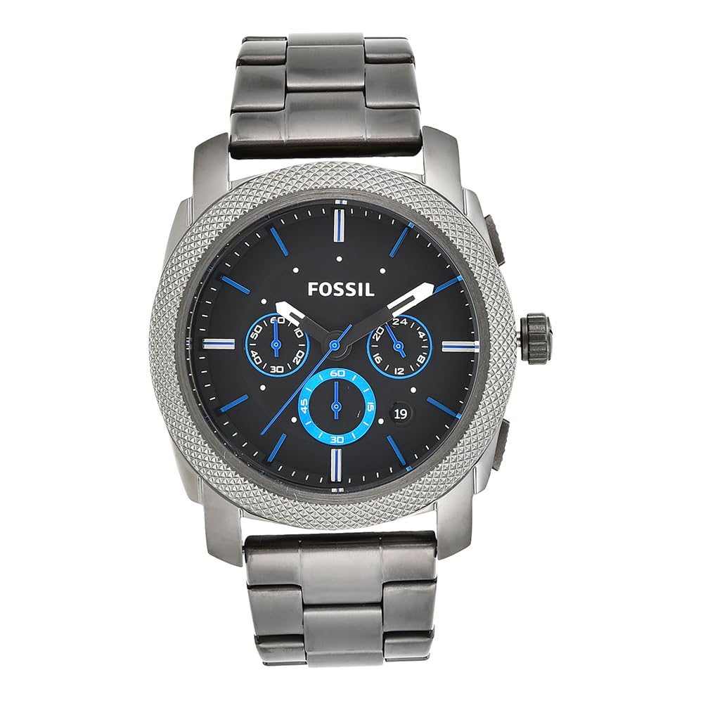 Fossil Gents 44.00mm Quartz Watch with Black Analogue dial and Grey Metal Bracelet Strap FS4931