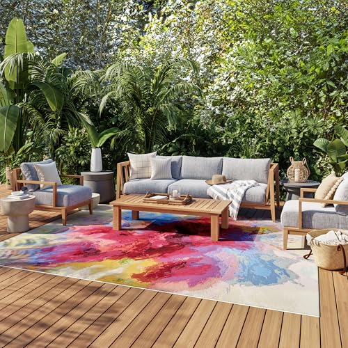 Nourison Home Color Splash Ivory Multicolor 7'10" x 9'10" Area Rug - Easy Clean…