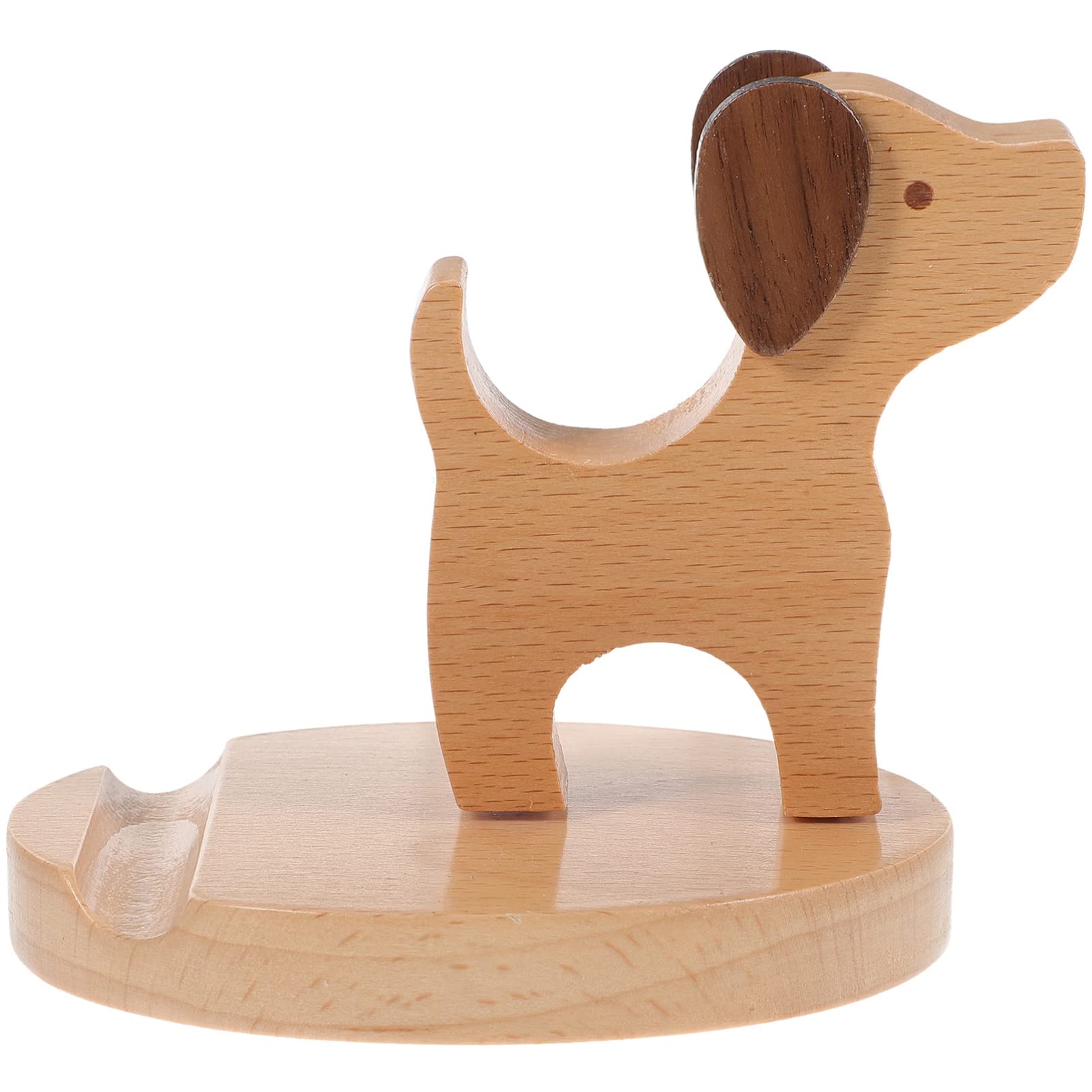 Hemobllo Wooden Dog Phone Stand Creative Mobile Display Holder Cute Animal Shape Phone Bracket for Desk Office Home and Car Use