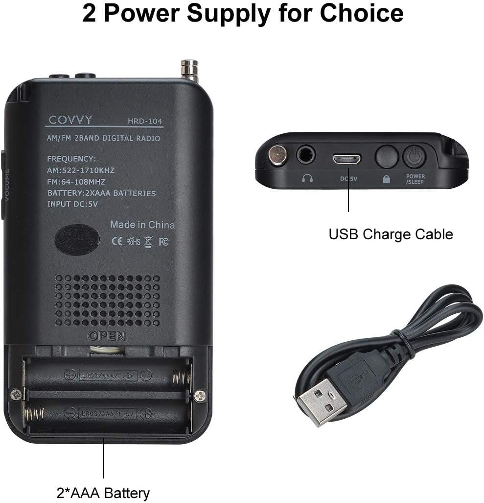 COVVY Digital 2 Band AM/FM Radio, 12/24H Time Display, Battery Operated Tuning Stereo Personal Radio with Earphone - Image 5