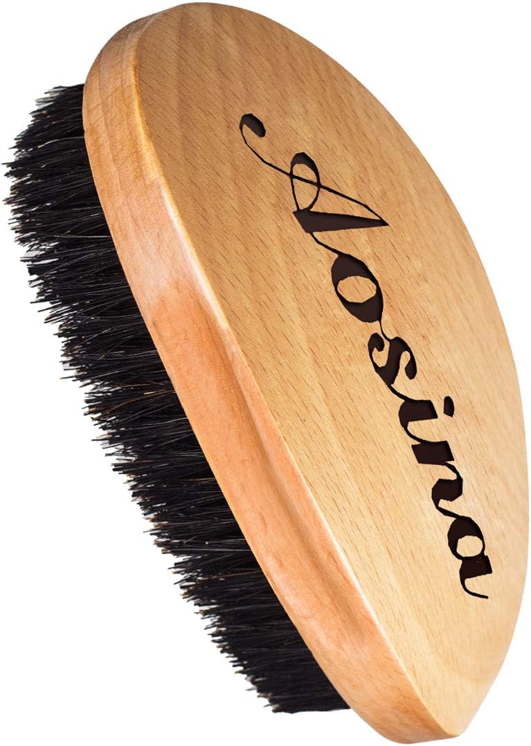 Aosina Medium Hard 360 Wave Brush Premium Curved Palm Brush Made with Boar Hair Bristles and Nature Wood Great for 360 Waves and Wolfing