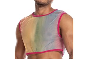 FIROTTII Men's Sexy Mesh Crop Tank Top for Party and Clubwear