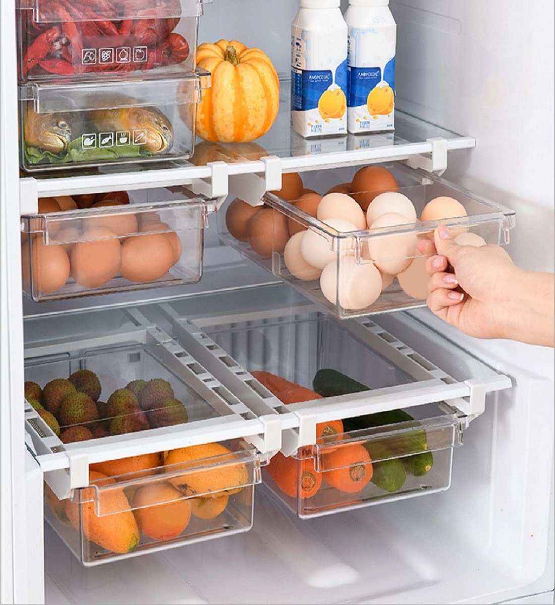 Fridge Organisers Storage System for Kitchen - Refrigerator drawer transparent as fridge storage containers, freezer storage boxes, fridge organiser