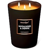 HomeLights Scented Candles | Large Jar 33.3 Oz Natural Soy Candle | 130 hrs with 3 Cotton Wicks, Sandalwood Jasmine Home Fragrance Candles Gift
