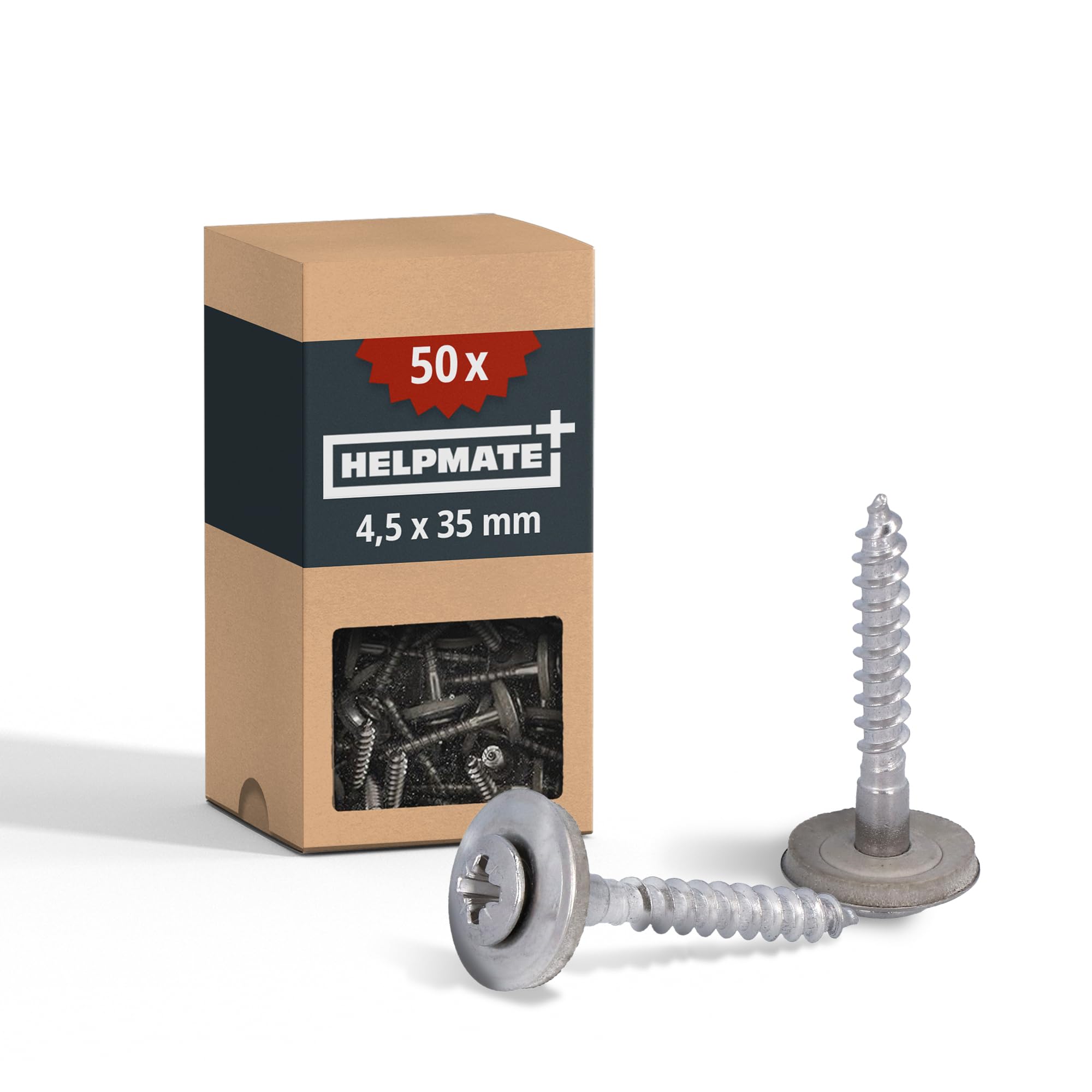 HELPMATE – roofing screws 4.5x35 mm stainless steel A2 rust-free – 50 pieces sheet metal roof fasteners with EPDM sealing washer – stainless steel DIN 7995 with screw drive PZ2