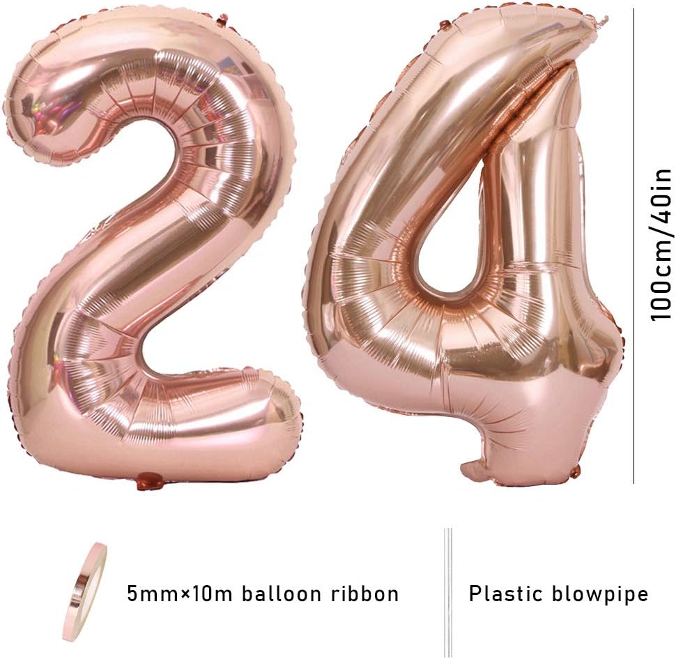 Ceqiny 40 Inch 24th Number Giant Balloon, Rose Gold Digit 24 Mylar Balloon for Birthday Party Wedding, Bridal Shower - Image 3