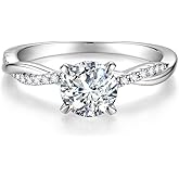 1ct Twisted Vine Moissanite Engagement Ring for Women,6.5MM Main Stone,D Color VVS1 Emerald Cut Moissanite Wedding Promise Proposal Ring for Women Wife Anniversary Bridal Gift,All Size