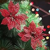 Ninko 10 Pieces 15 cm Artificial Hollow Poinsettia Red Flower With Shining Edge For Christmas Tree Wreath House Decoration Flower With Shining Edge