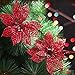 Ninko 10 Pieces 15 cm Artificial Hollow Poinsettia Red Flower With Shining Edge For Christmas Tree Wreath House Decoration Flower With Shining Edge
