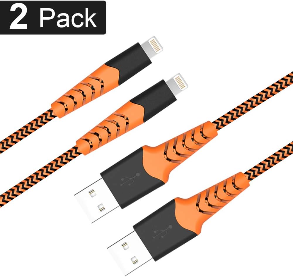 Aoshitai 2 Pack 3FT Charger Cable Nylon Braided Charging Cable Compatible Phone X/8/8Plus/7/7Plus/6/6Plus/6S/6Splus pad Pod and More - Orange