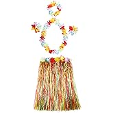 Grass Skirts for Adults Hula Skirt Plus Size Luau Dance Hawaiian Party Costume Elastic Waist Multicolor