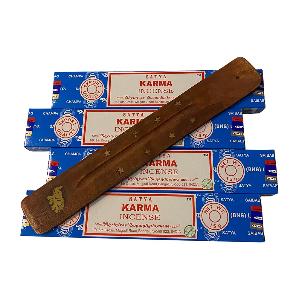 VIE Satya Incense Sticks, 4 Packs x 15g, with Incense Holder, Karma